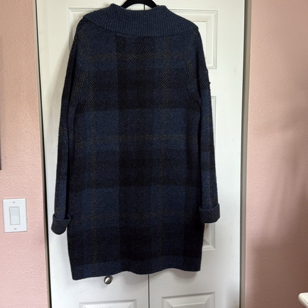 J. Jill Dark Blue Plaid Cardigan Size M Tall - Picture 7 of 9